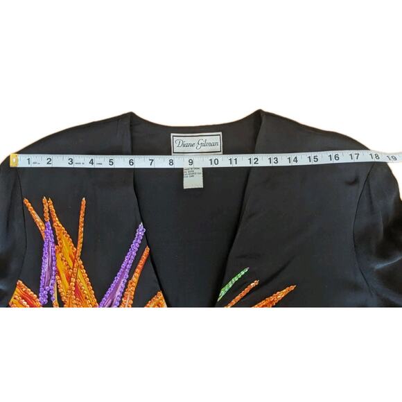 VTG Diane Gilman Silk Top L Sequin Tropical Flowers Cheetah Print 90s Maximalist - Picture 11 of 15